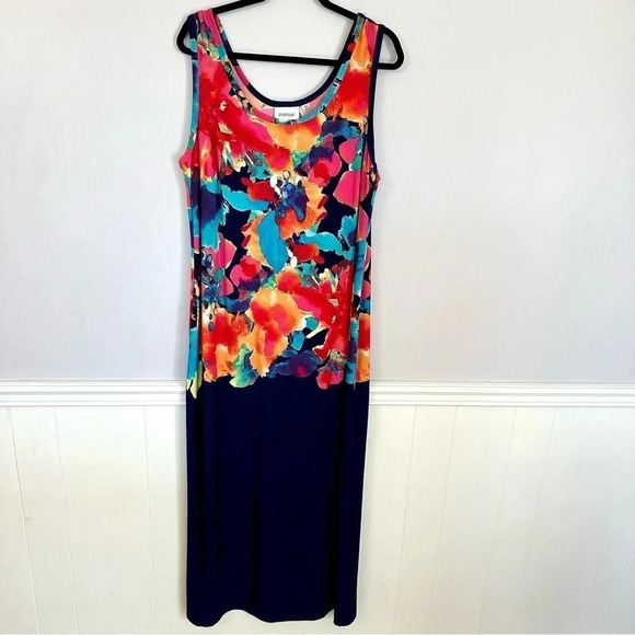Avenue Women's Multicolor Floral & Navy Blue Block Sleeveless Maxi Size 18/20 - Picture 2 of 8
